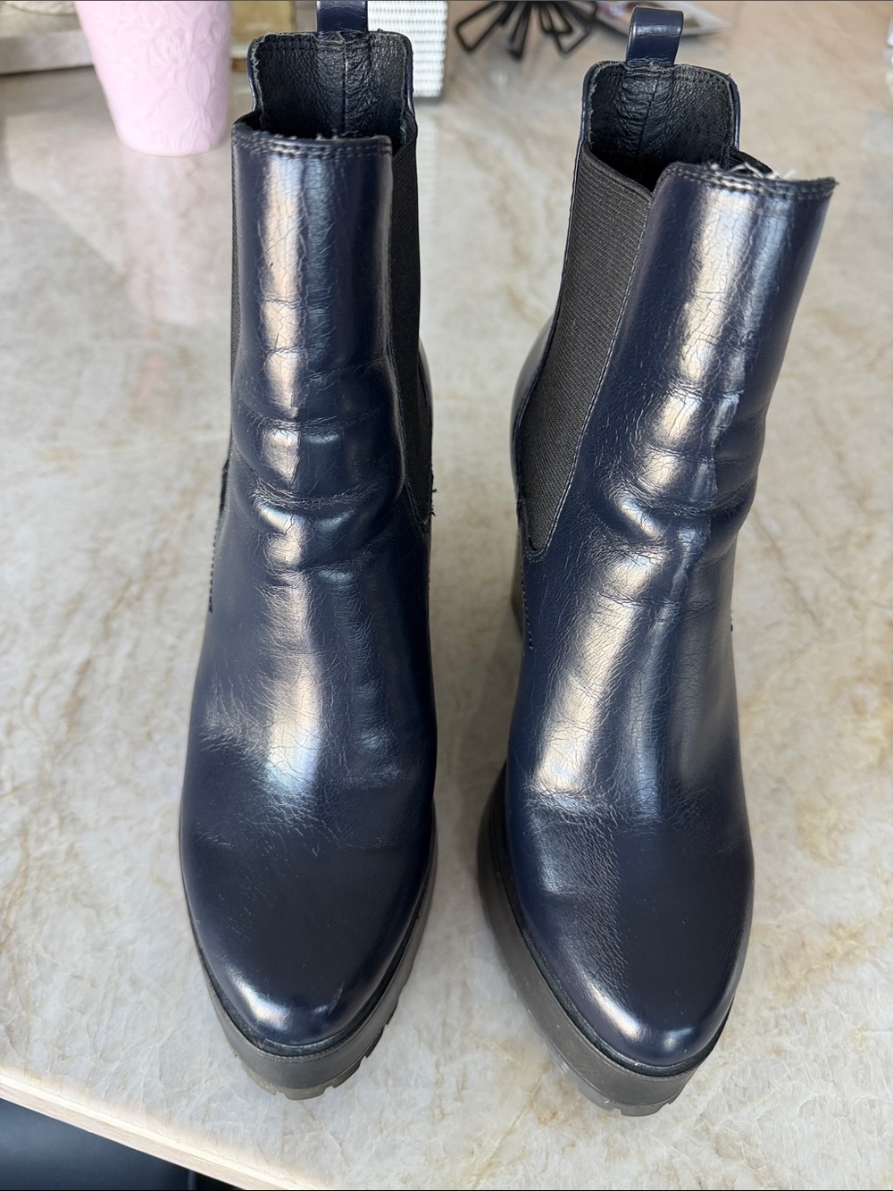 Eight Sixty Navy Leather Chelsea Booties